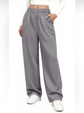 Wide Leg Elastic Waist Women's Pants - Gray